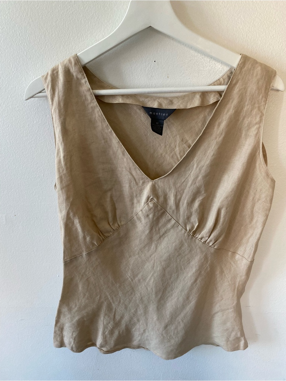 Neutral Linen V-Neck Sleeveless Top